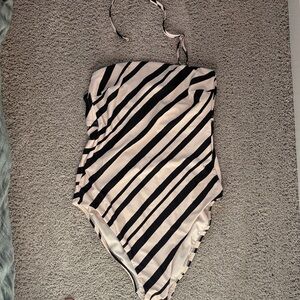Shade & Shore Black and Cream Striped One-Piece Swimsuit